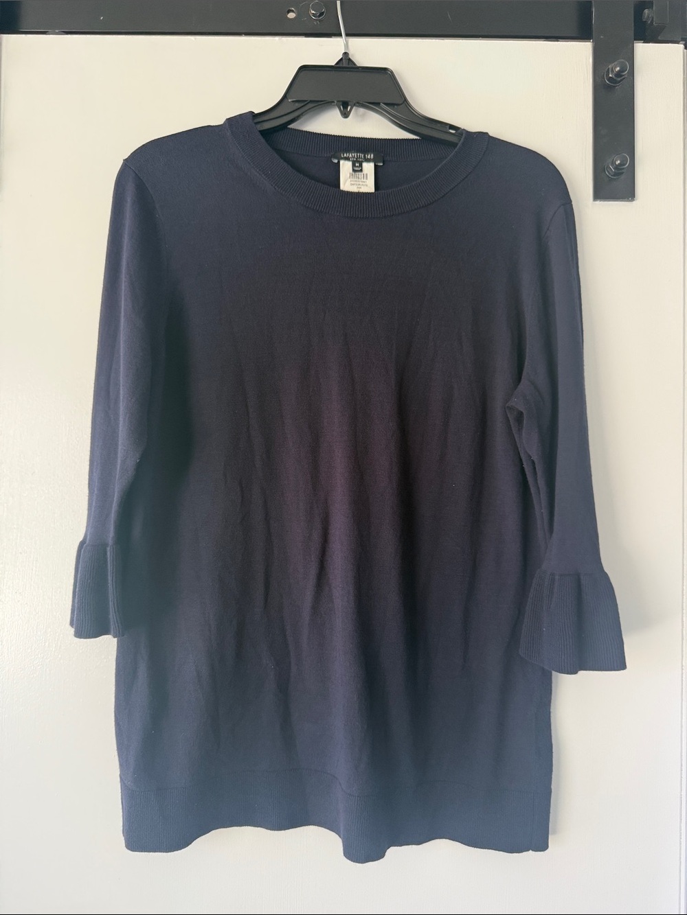 Lafayette 148 New York  Navy  Ruffle-Sleeve Knit Sweater